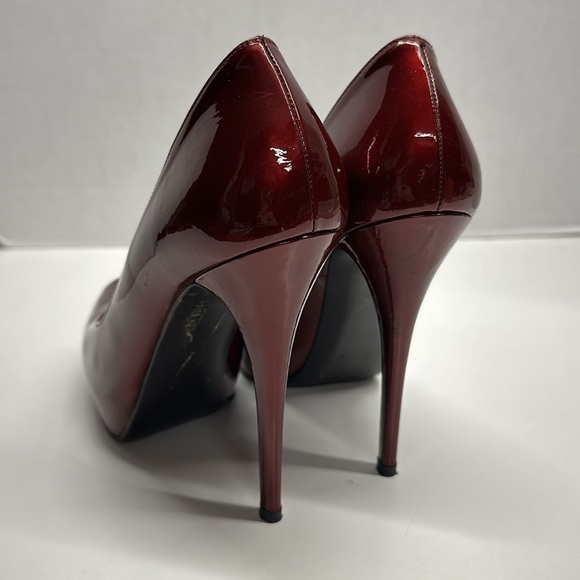 Stuart Weitzman High Heel Pumps Shoes Peep Toe Patent Leather Red Quasar Size 9 - Picture 5 of 10